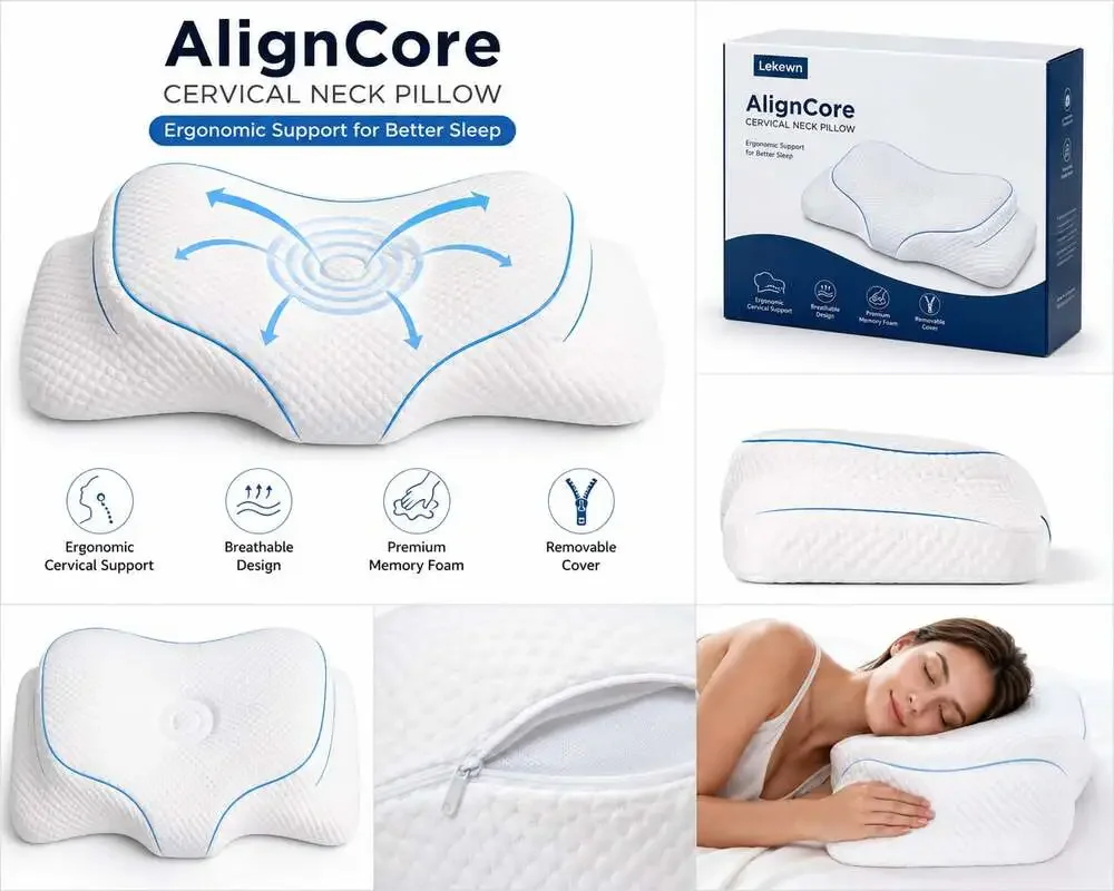 AlignCore Ergonomic Cervical Neck Pillow Memory Foam Open Box Untested